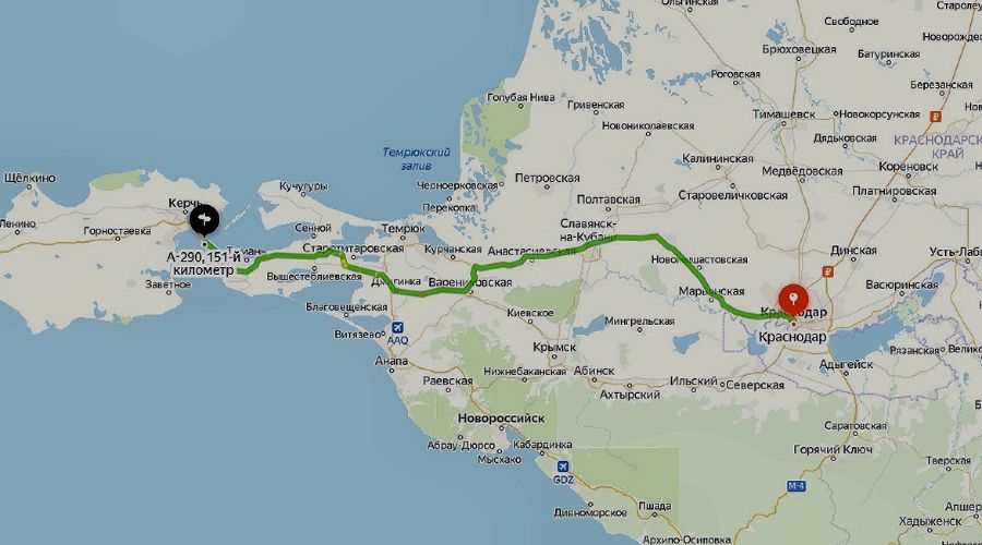 Схема трассы краснодар крымский мост на карте новой