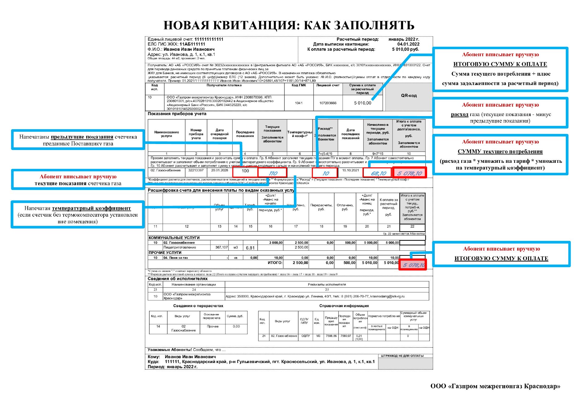 С января 2022 года квитанции за газ обновят свою форму | 30.12.2021 |  Краснодар - БезФормата